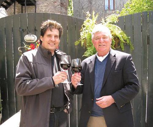 Harbour Master and great host Marco Lenzi sharing a Pinot Noir with the Galley Guy on a local Terrasse. © The Galley Guys